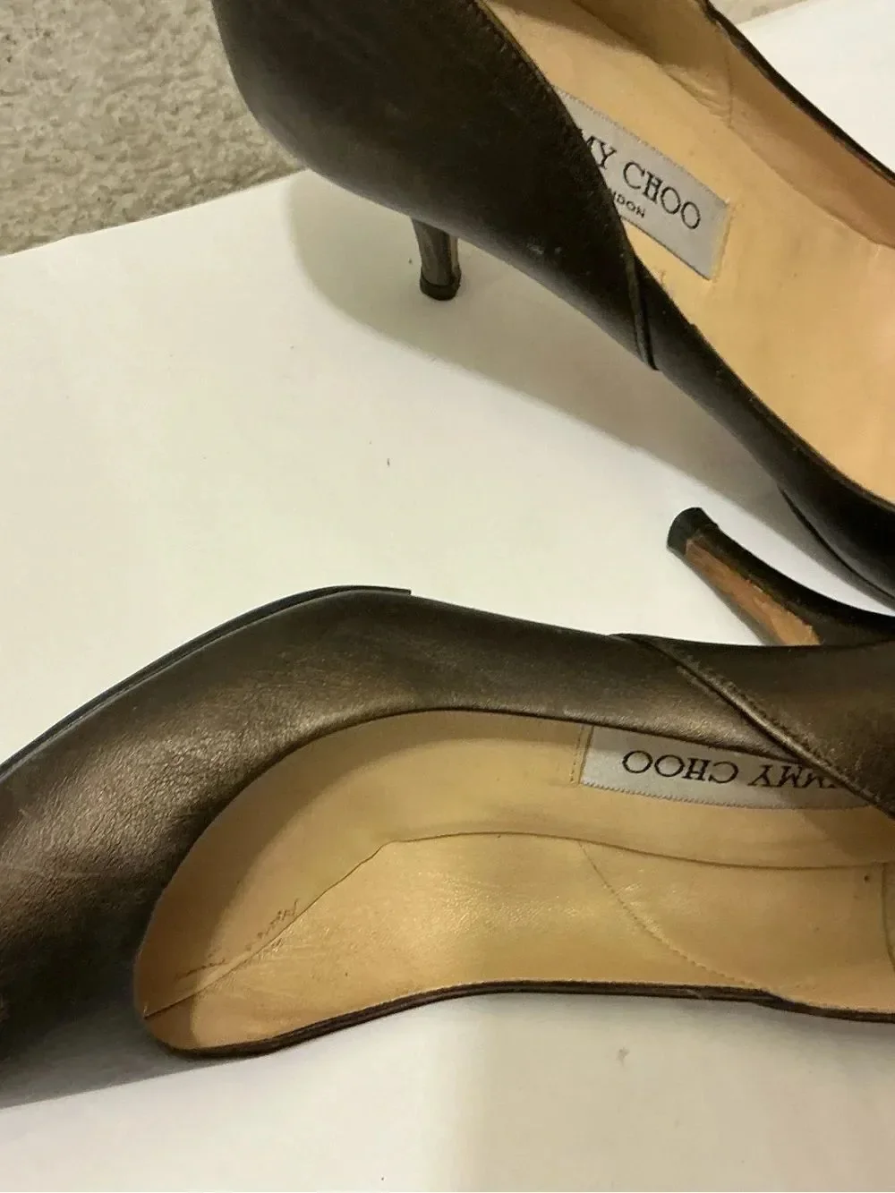 Jimmy Choo Dark Brown Pointed-Toe Leather Pumps 37.5
